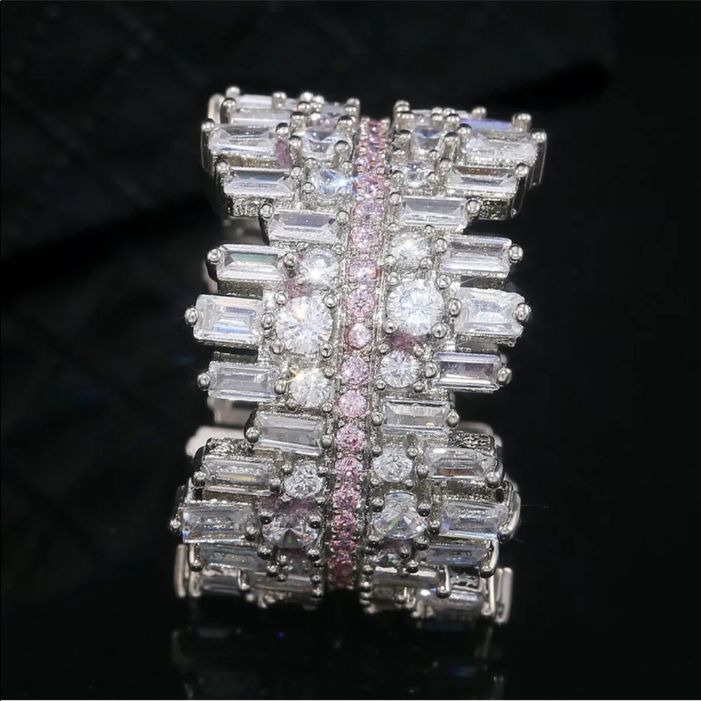 New Women’s 925 Silver White Pink Sapphire Ring - Picture 8 of 11